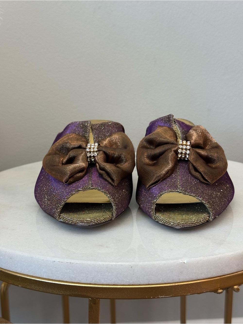 J.Renee Gold Glitter and Purple Hued Bow Peep-Toe Heels - Picture 5 of 12